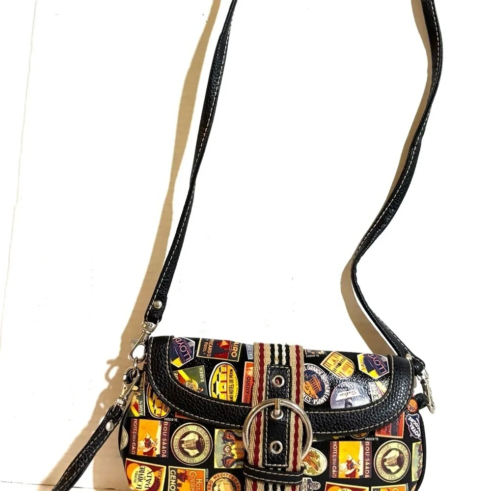 Sydney love Stylish Black Multi-Color PUC leather crossbody wristlet  Bag